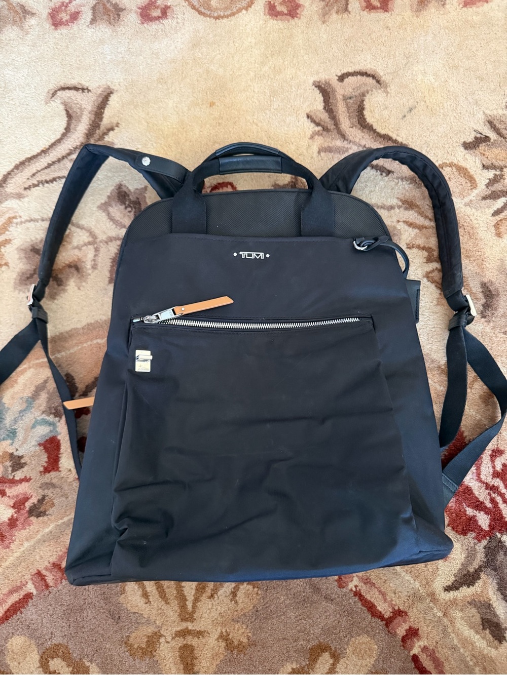 Tumi Black Nylon Convertible Backpack Tote with Leather Pull